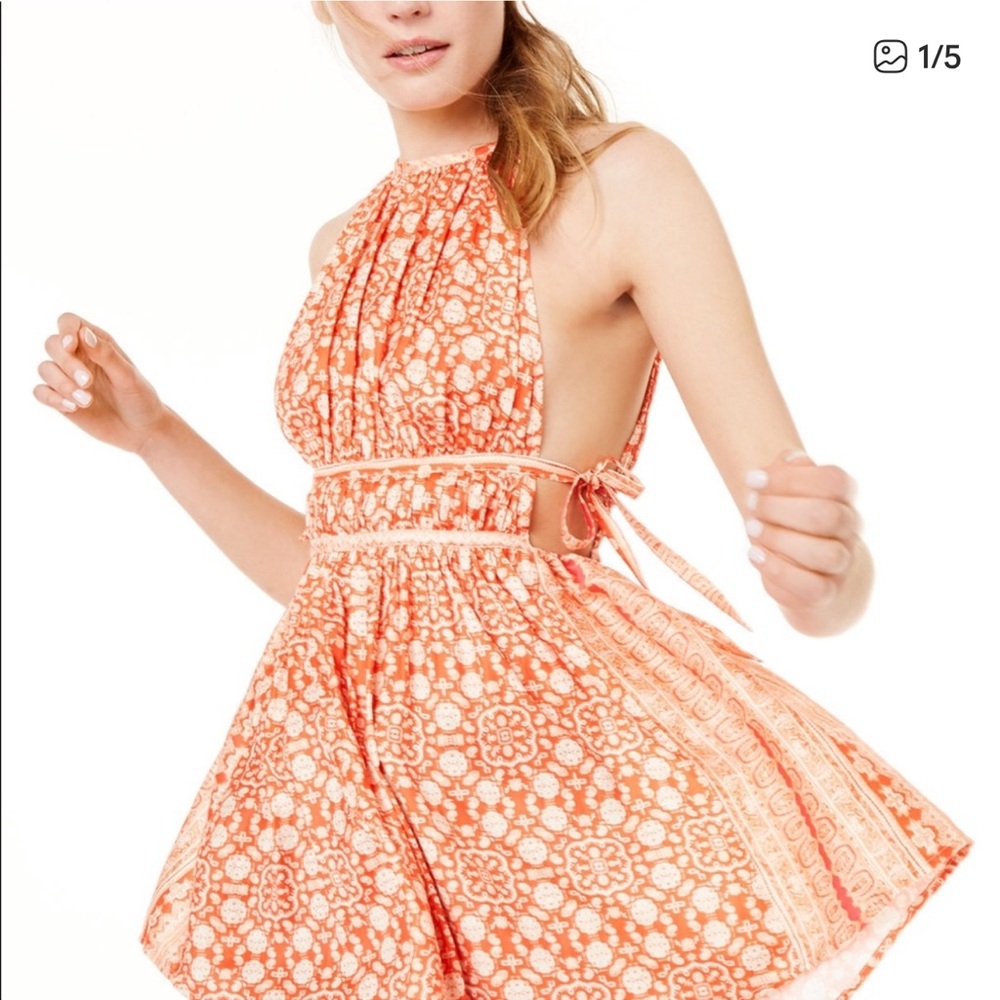 Free People Mid Summer Day Red and Orange Floral Dress Tunic Top XS